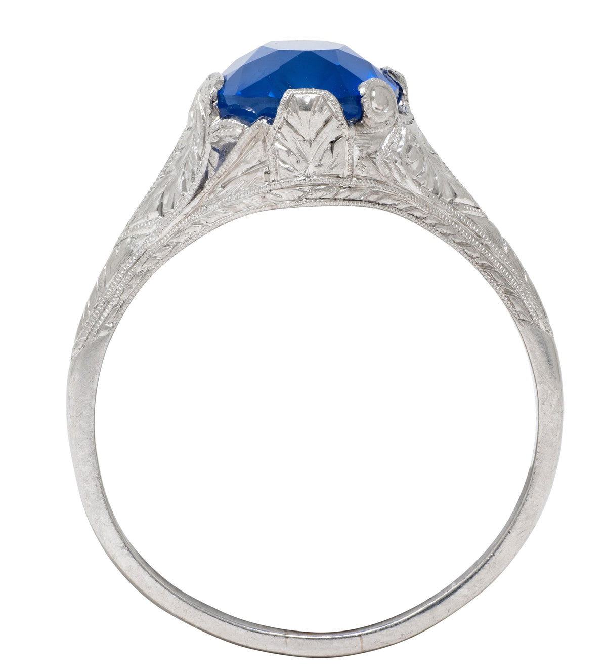 Art Deco 4.43 CTW No Heat Ceylon Sapphire Platinum Foliate Vintage Ring GIA