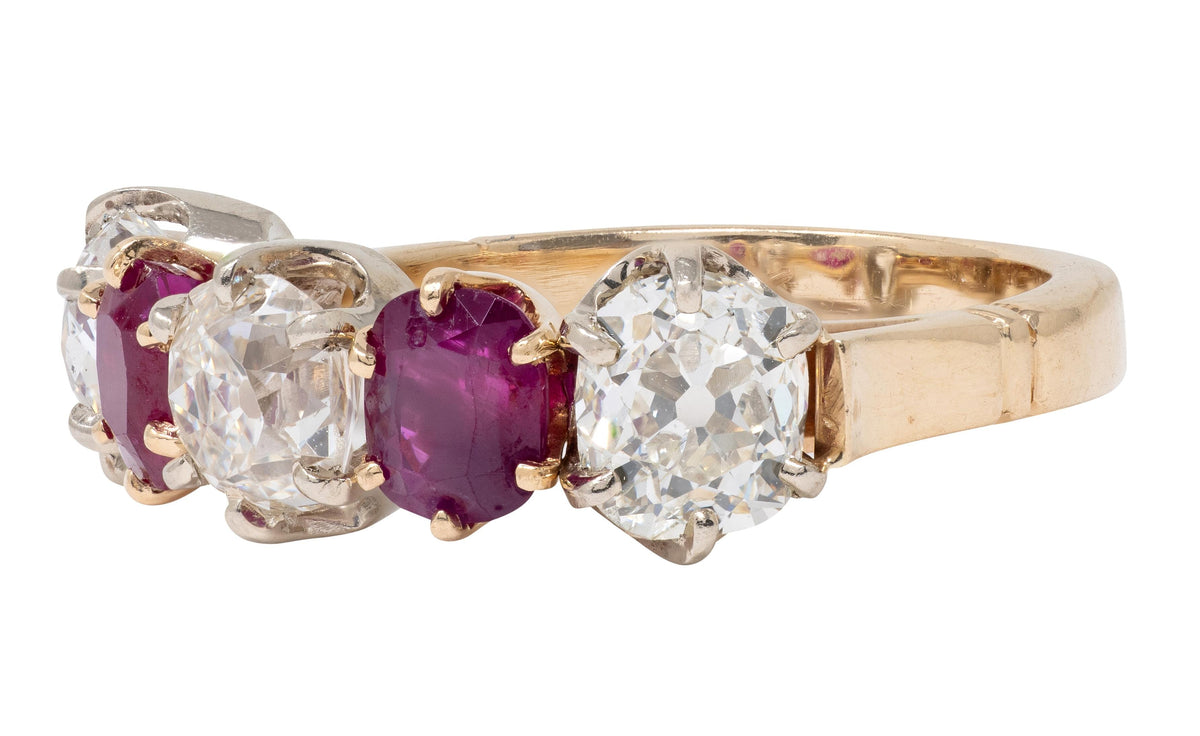 Victorian 3.62 CTW Ruby Old Mine Cut Diamond 14K Gold Antique Band Ring