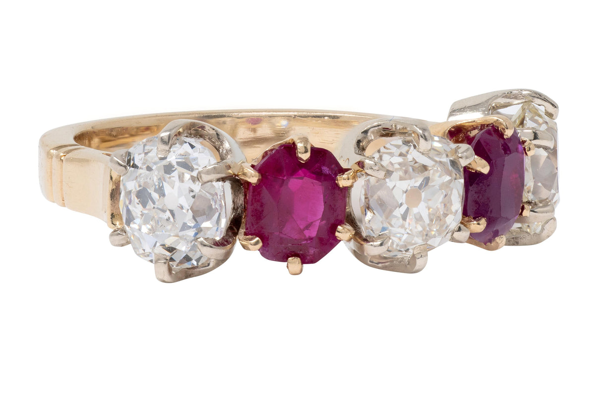 Victorian 3.62 CTW Ruby Old Mine Cut Diamond 14K Gold Antique Band Ring