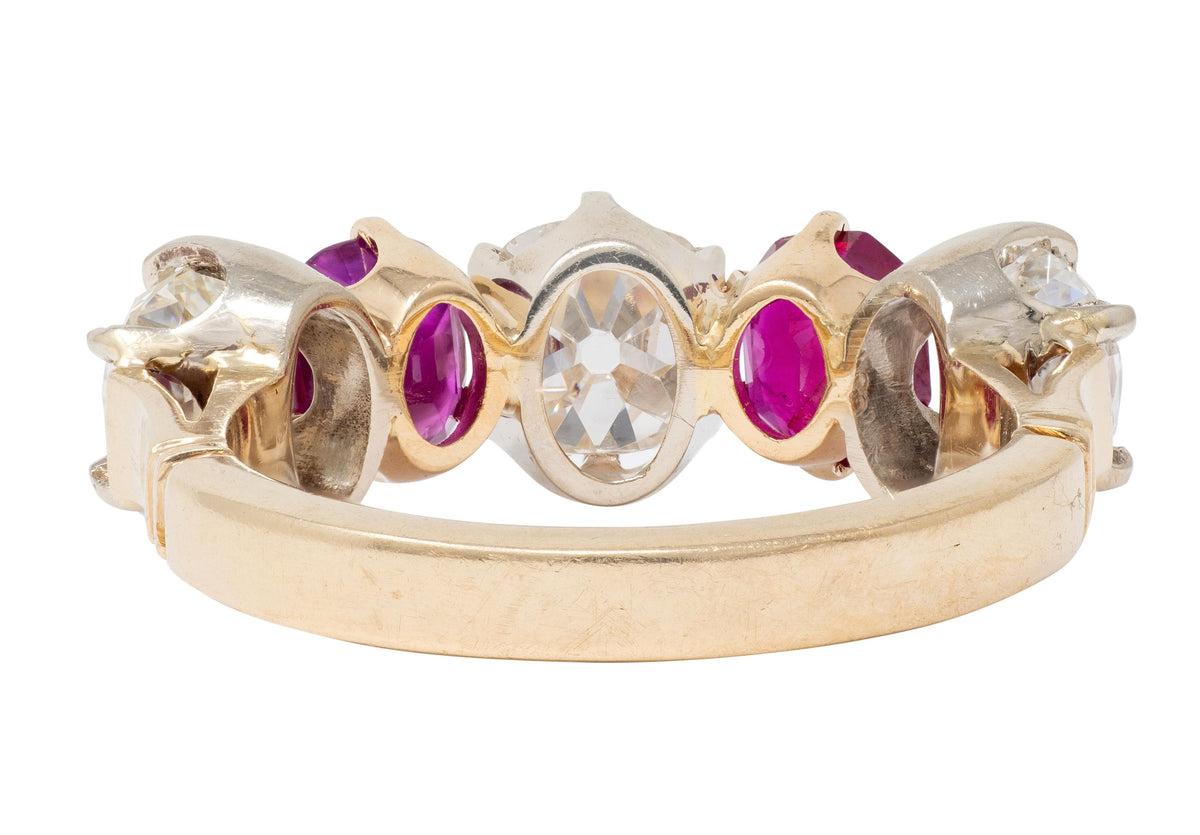 Victorian 3.62 CTW Ruby Old Mine Cut Diamond 14K Gold Antique Band Ring