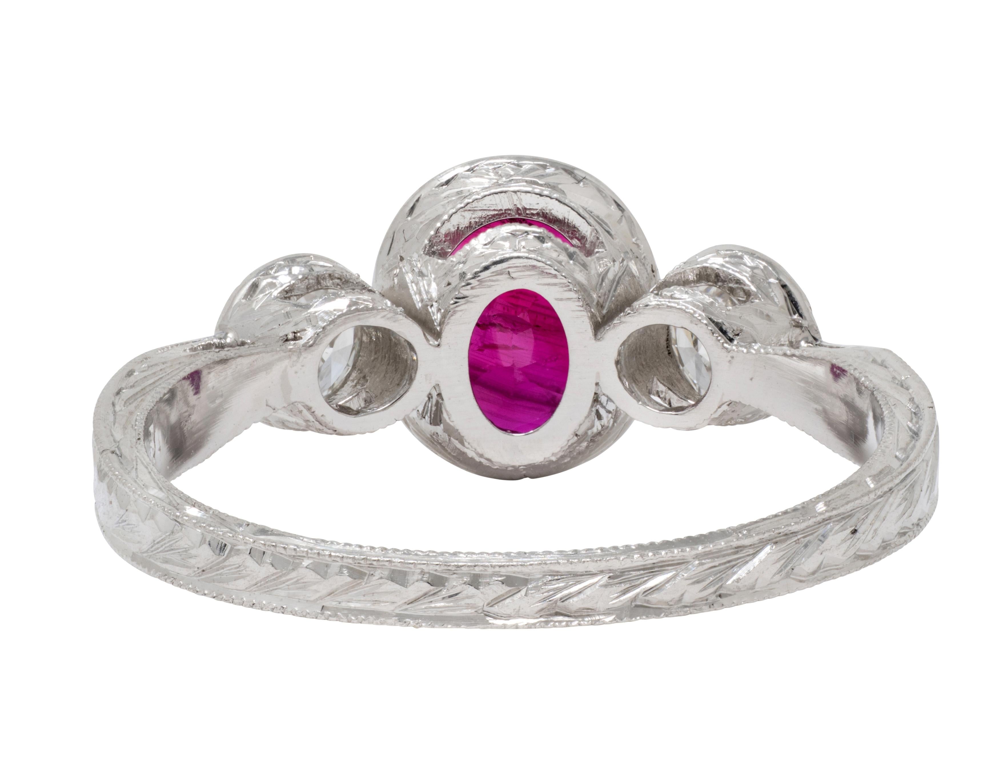 Contemporary 1.53 CTW Ruby Diamond Platinum Three Stone Ring