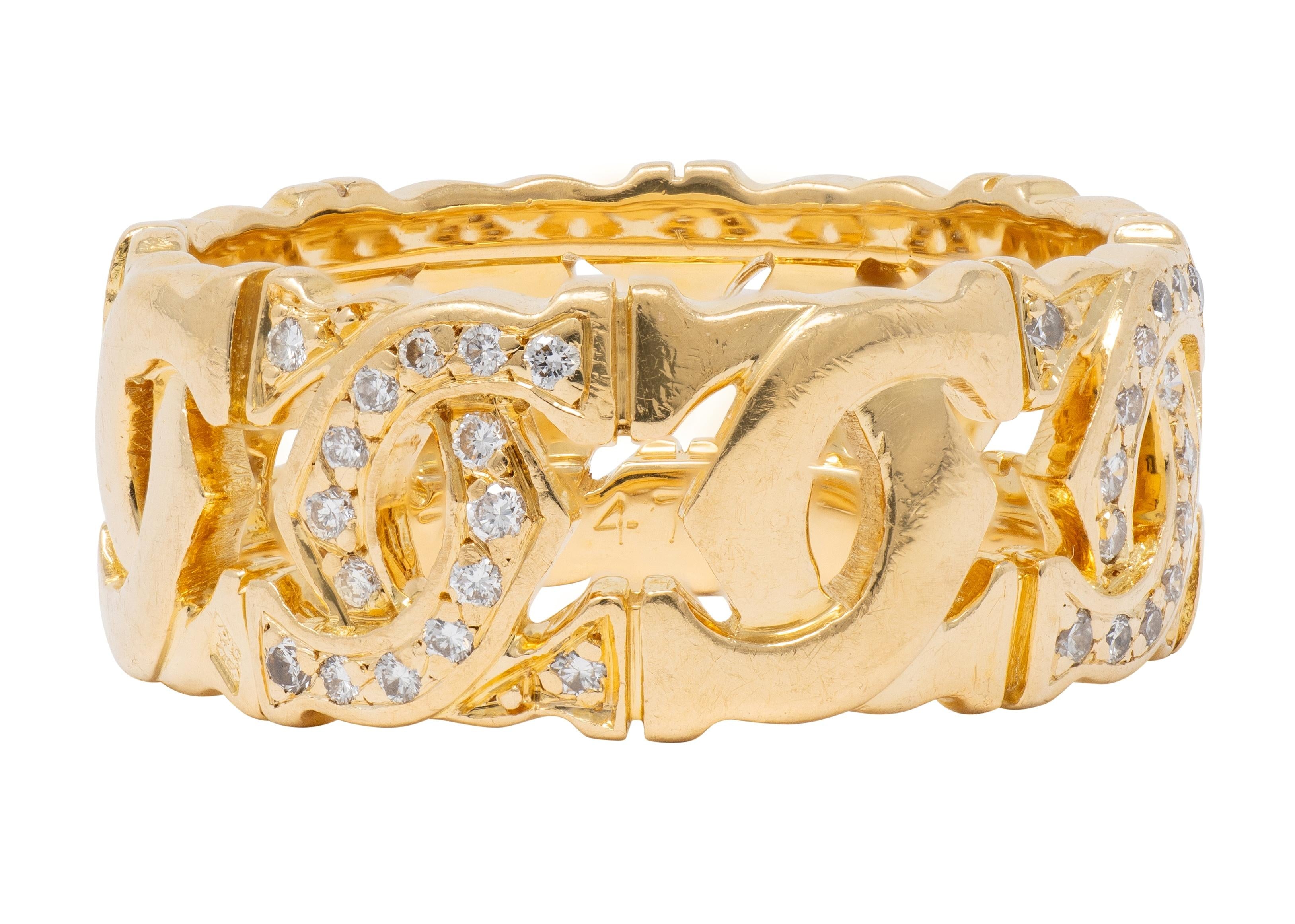 Cartier French Diamond 18K Yellow Gold Vintage Double C Entrelaces Band Ring