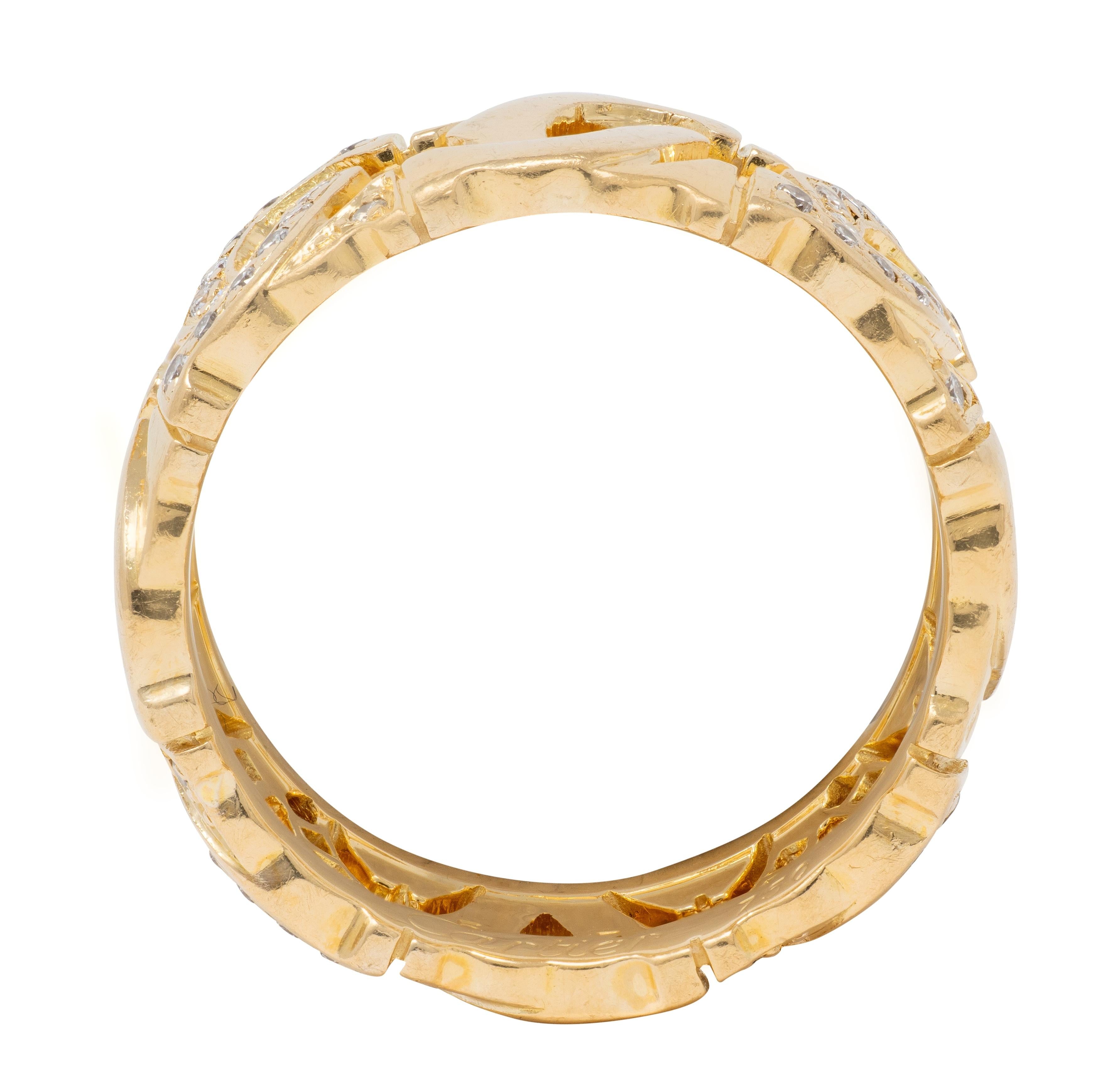 Cartier French Diamond 18K Yellow Gold Vintage Double C Entrelaces Band Ring