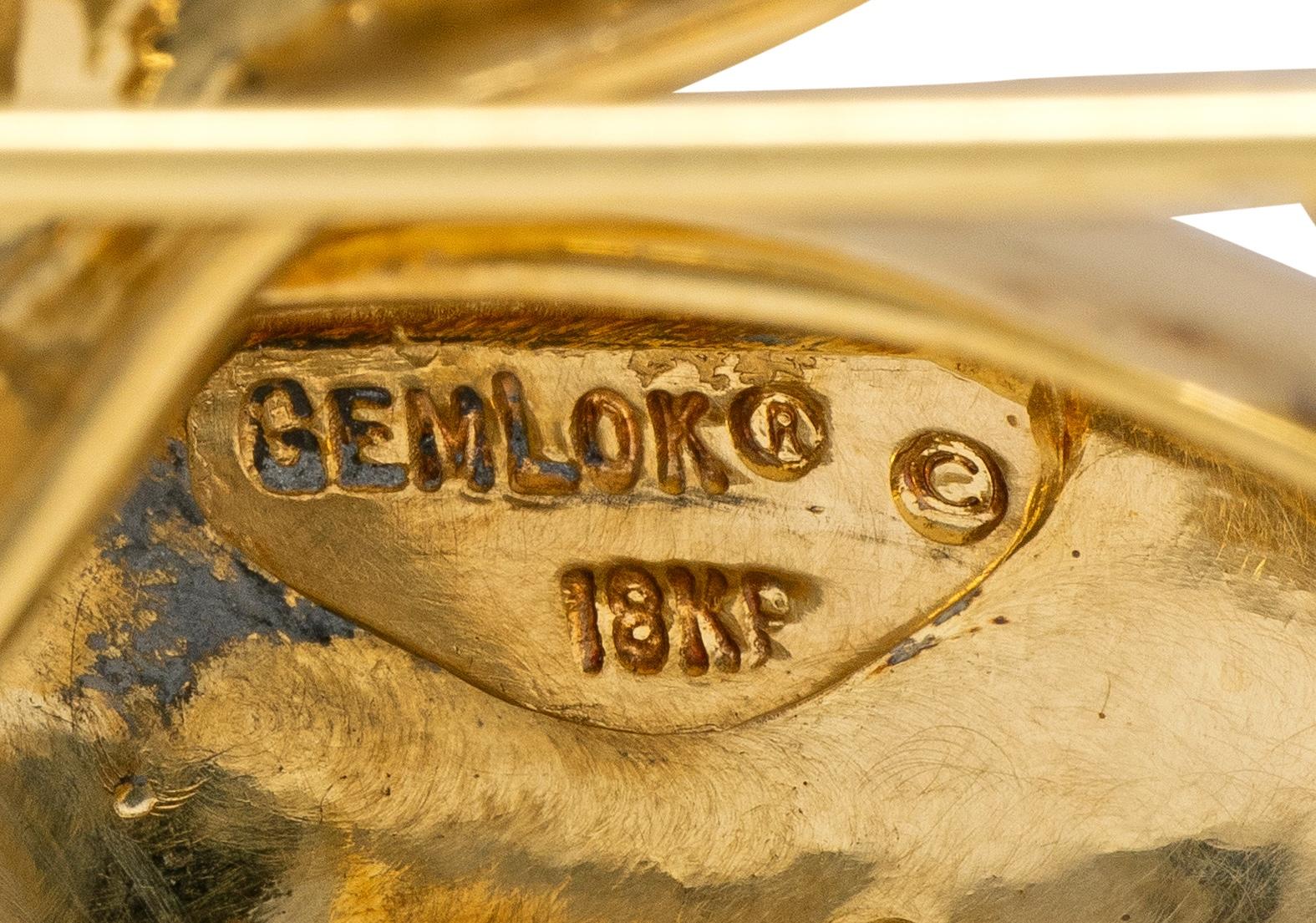 Gemlok 1990's Diamond Sapphire 18 Karat Yellow Gold Whale Pod Vintage Brooch