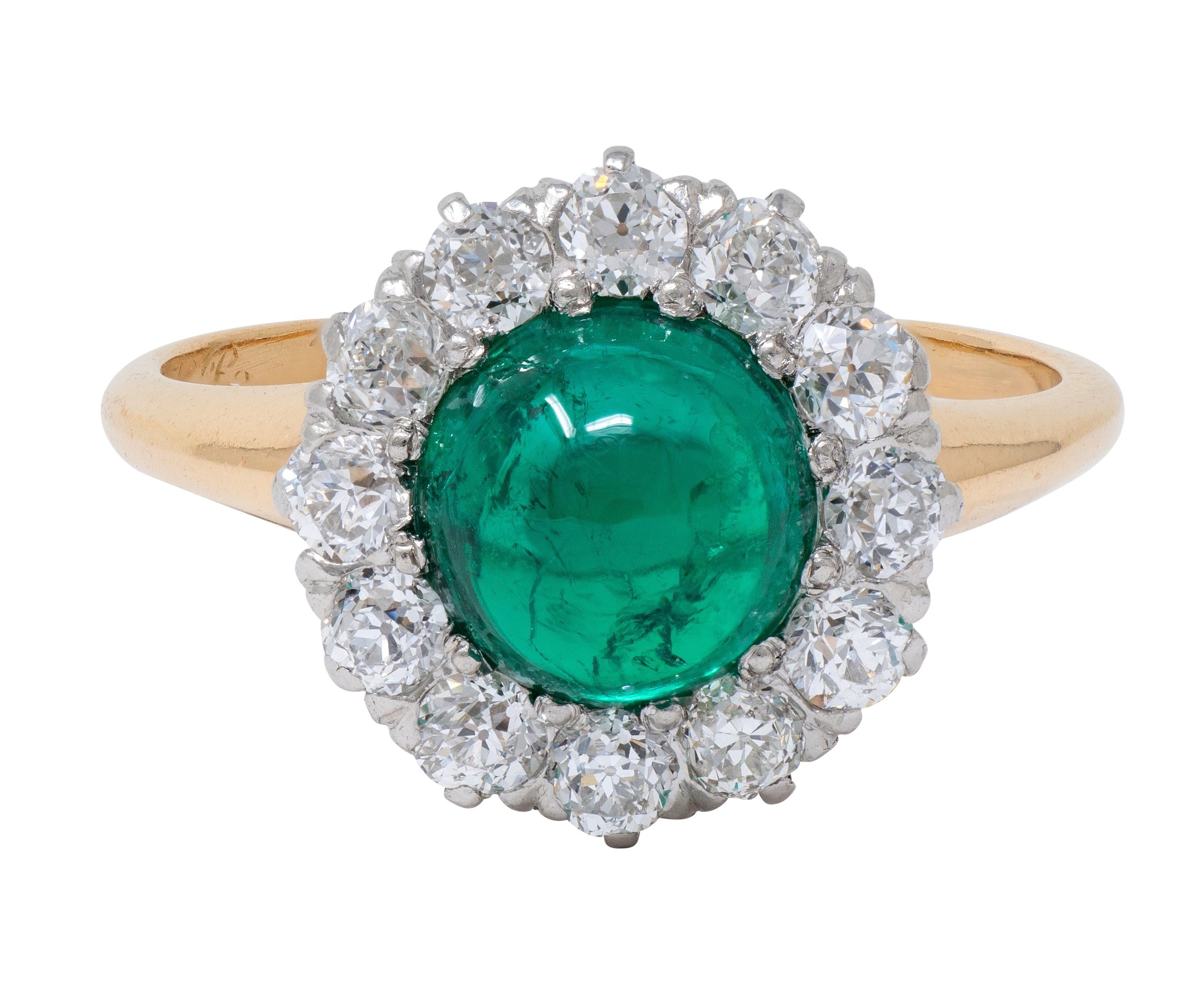 J.E. Caldwell Edwardian Colombian Emerald Diamond Platinum 18K Gold Antique Ring