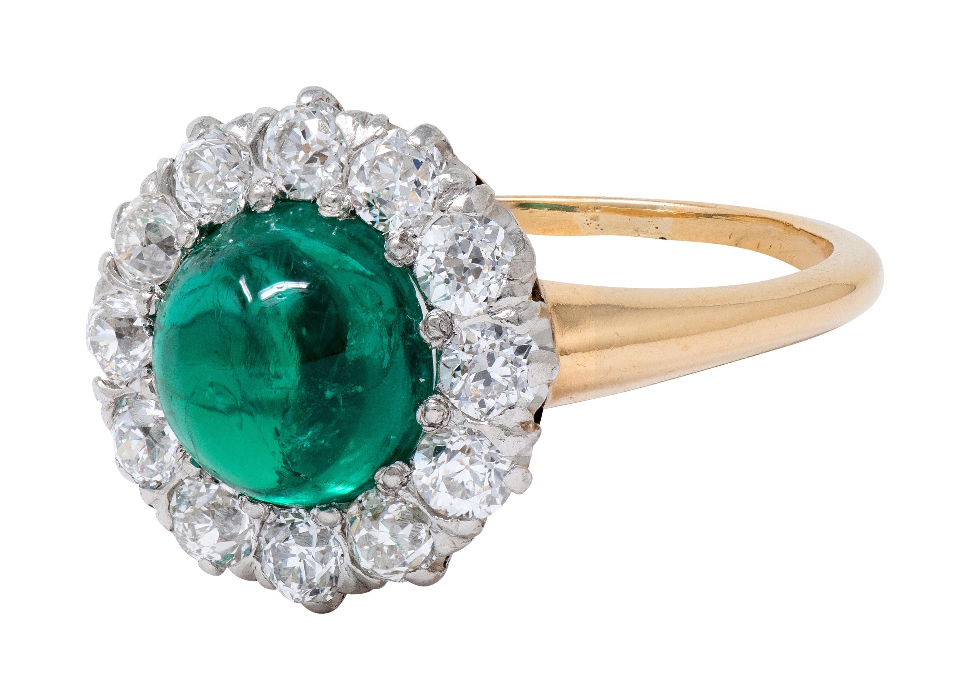 J.E. Caldwell Edwardian Colombian Emerald Diamond Platinum 18K Gold Antique Ring