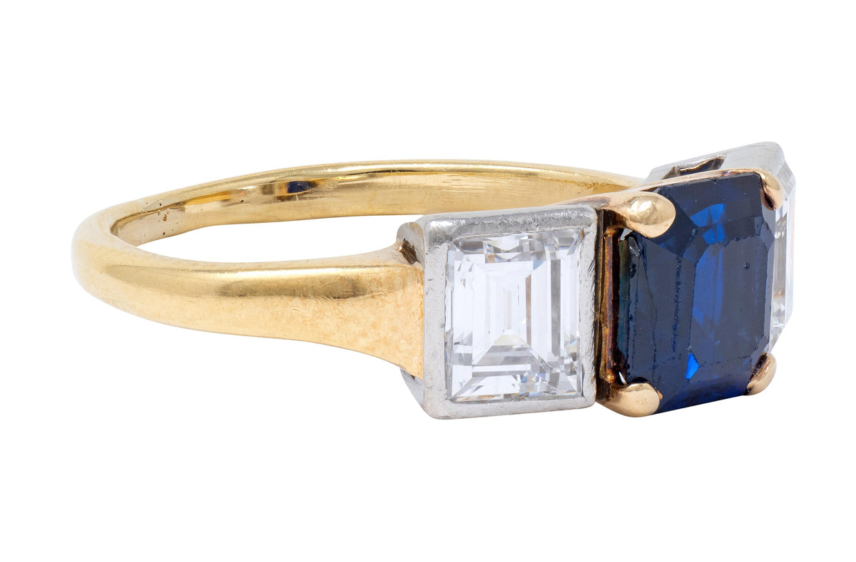 Mid-Century 2.93 CTW No Heat Sapphire Diamond Platinum 14K Gold Vintage Ring GIA