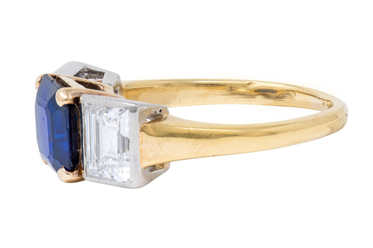 Mid-Century 2.93 CTW No Heat Sapphire Diamond Platinum 14K Gold Vintage Ring GIA