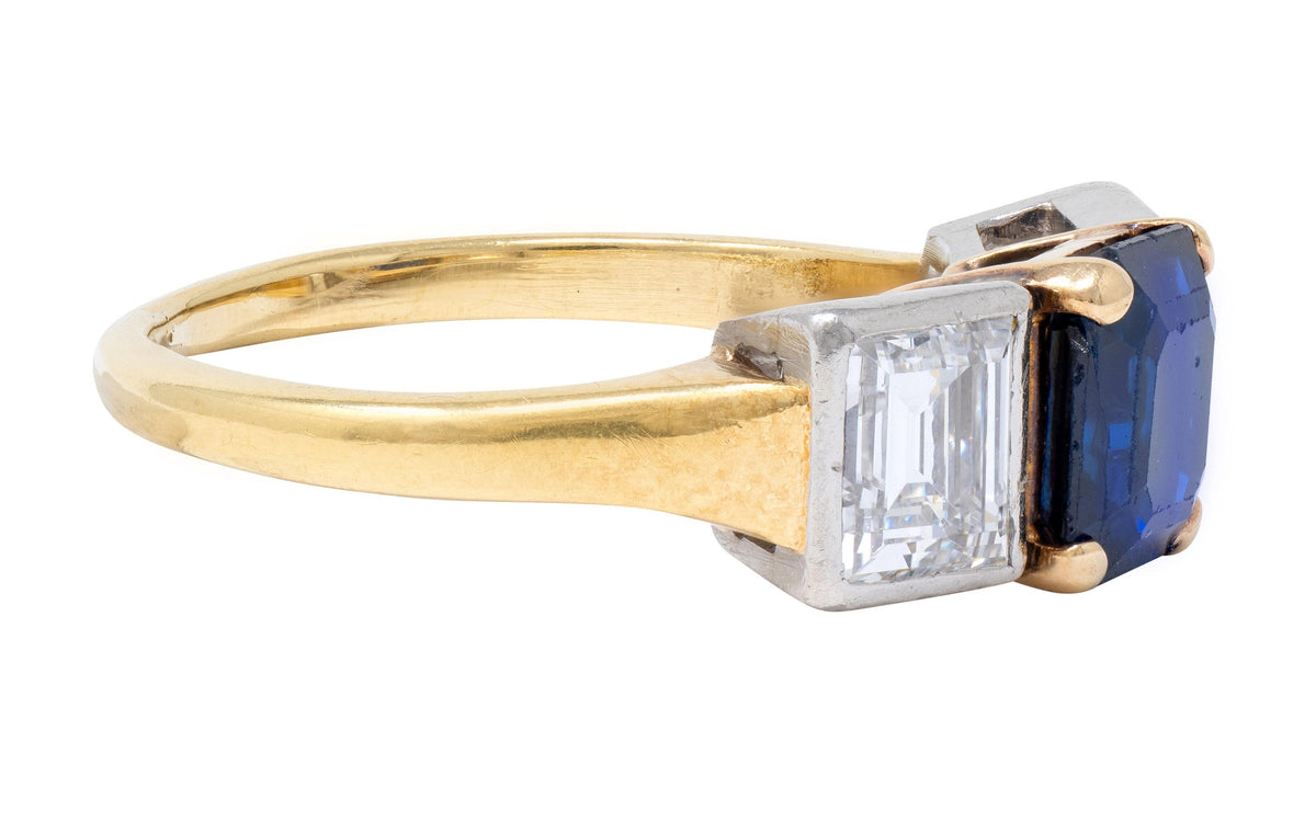 Mid-Century 2.93 CTW No Heat Sapphire Diamond Platinum 14K Gold Vintage Ring GIA