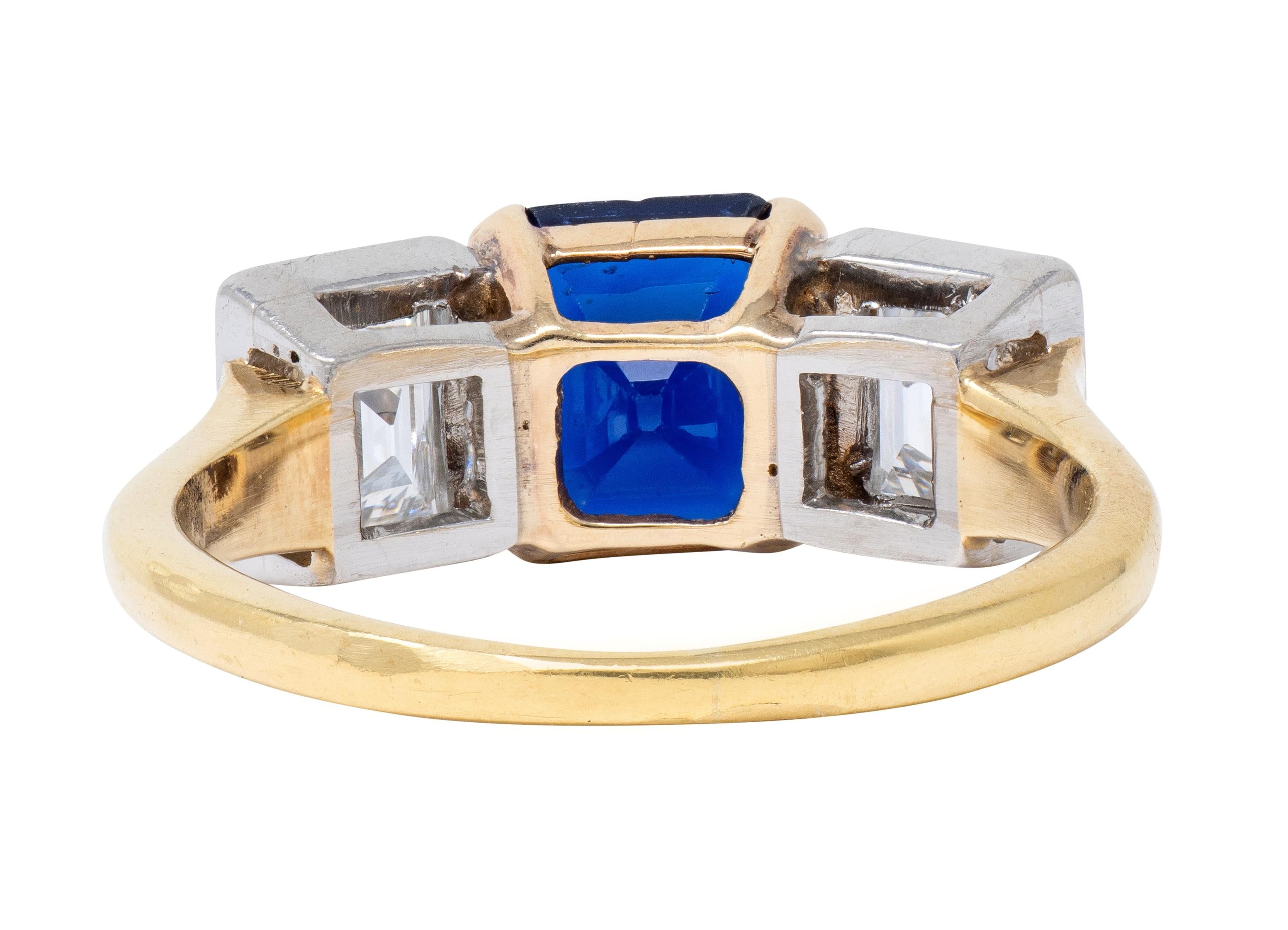 Mid-Century 2.93 CTW No Heat Sapphire Diamond Platinum 14K Gold Vintage Ring GIA