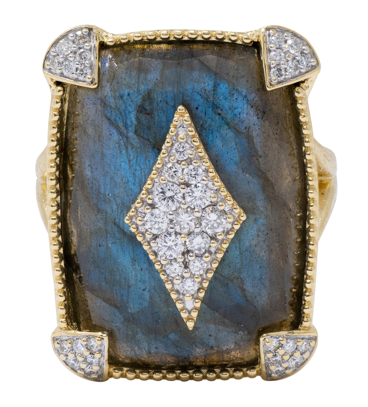 Jude Frances 2010's Labradorite Diamond 18 Karat Two-Tone Gold Cocktail Ring
