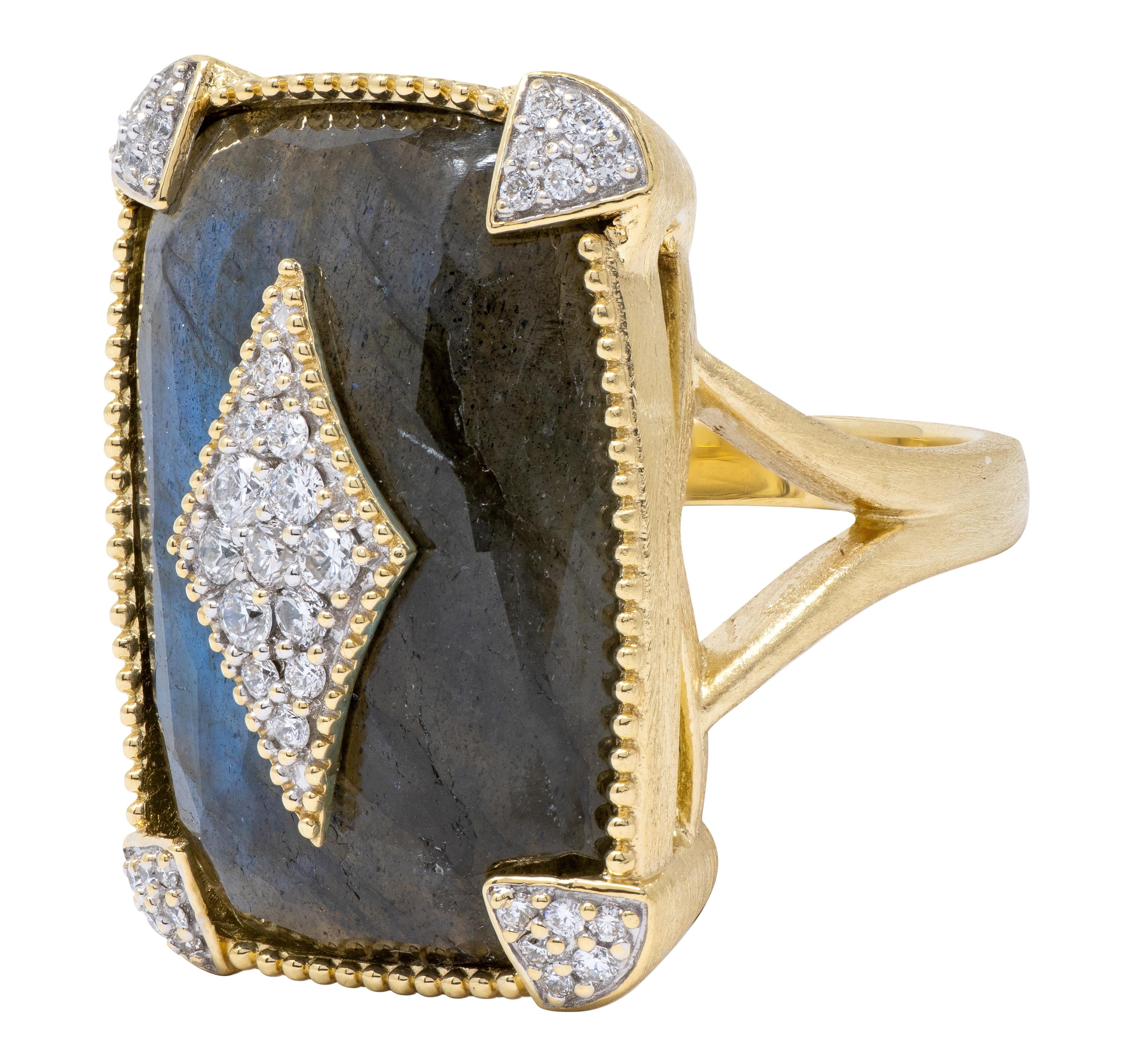 Jude Frances 2010's Labradorite Diamond 18 Karat Two-Tone Gold Cocktail Ring