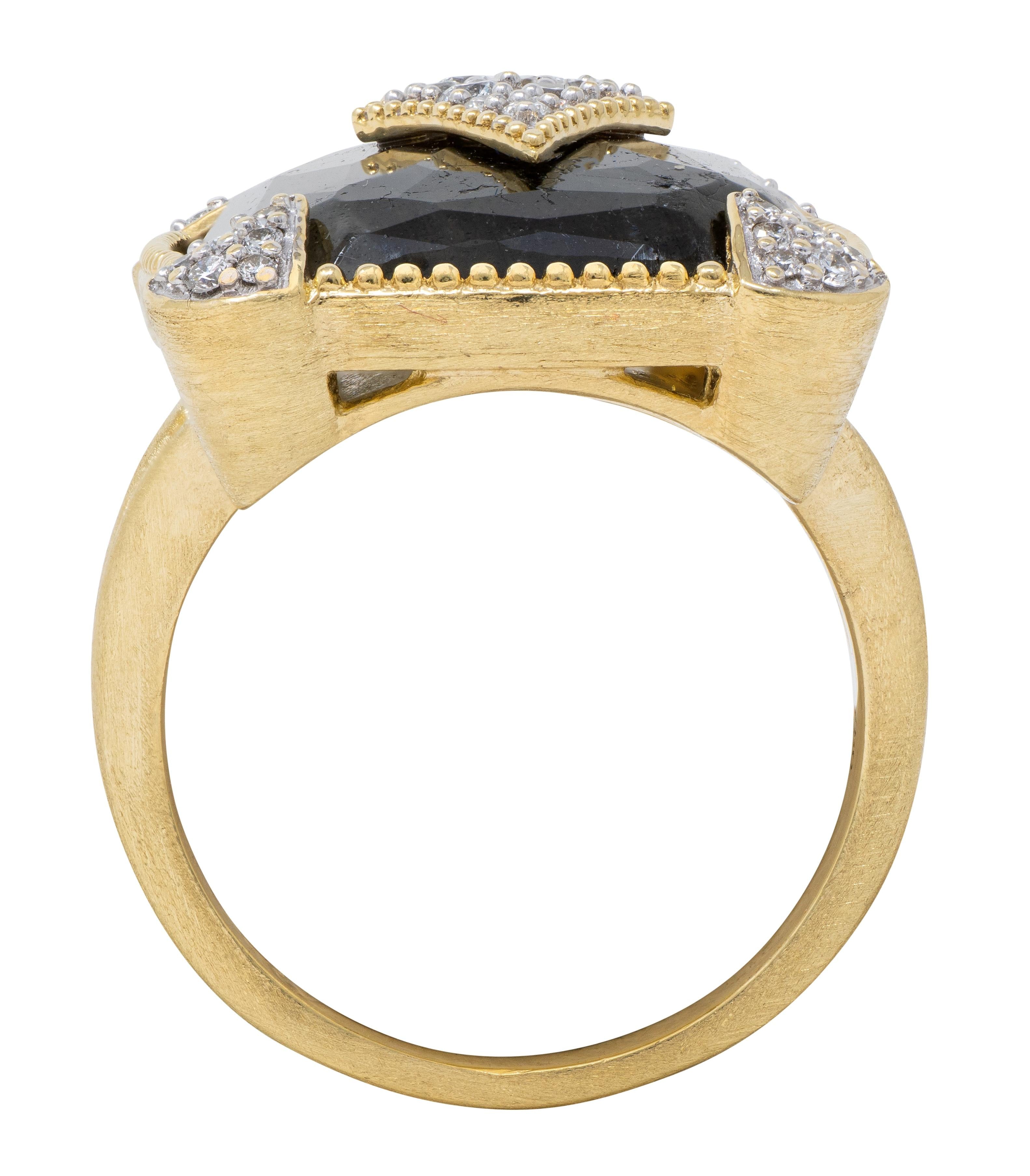 Jude Frances 2010's Labradorite Diamond 18 Karat Two-Tone Gold Cocktail Ring