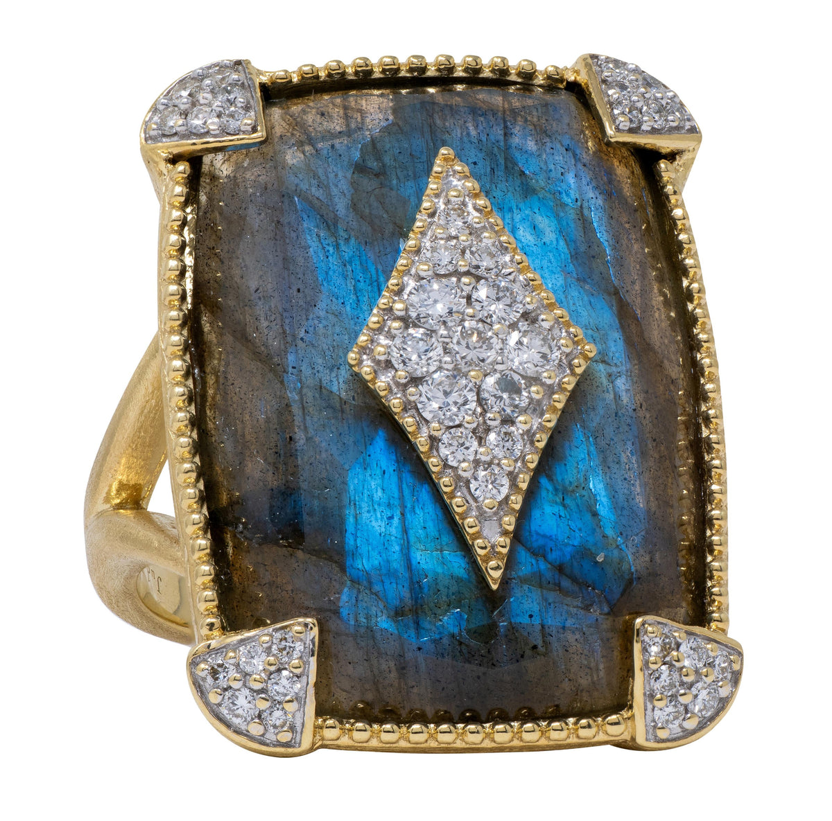 Jude Frances 2010's Labradorite Diamond 18 Karat Two-Tone Gold Cocktail Ring