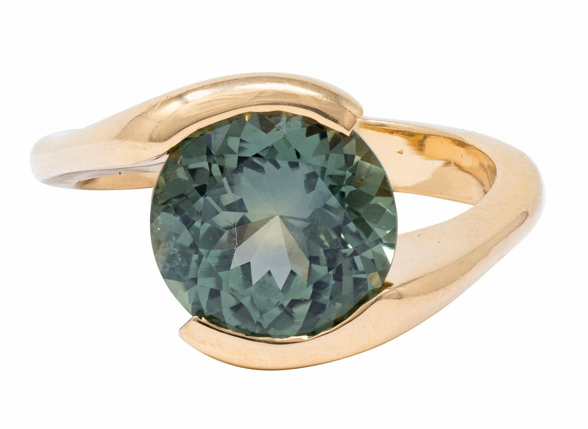 2000's 3.01 CT No Heat Montana Green Sapphire 14K Yellow Gold Bypass Ring GIA