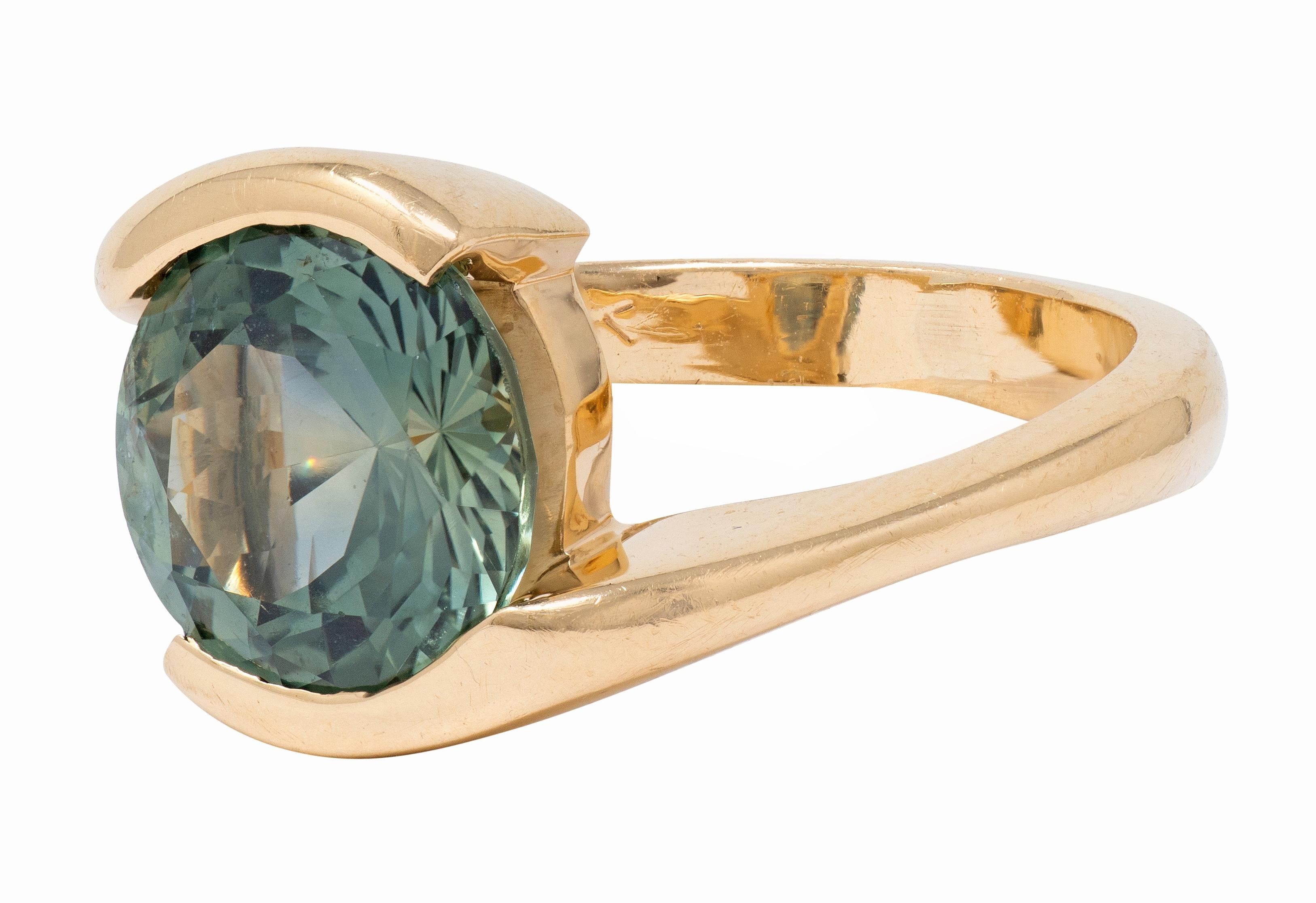 2000's 3.01 CT No Heat Montana Green Sapphire 14K Yellow Gold Bypass Ring GIA