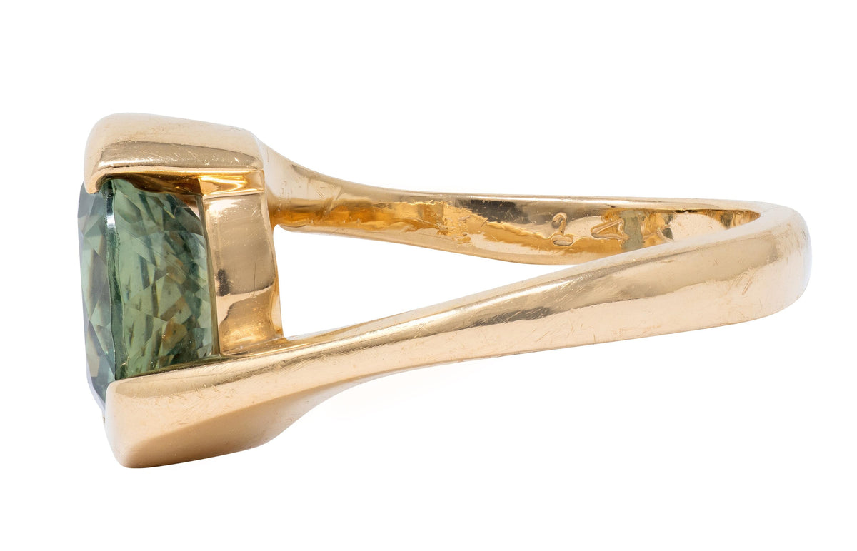 2000's 3.01 CT No Heat Montana Green Sapphire 14K Yellow Gold Bypass Ring GIA