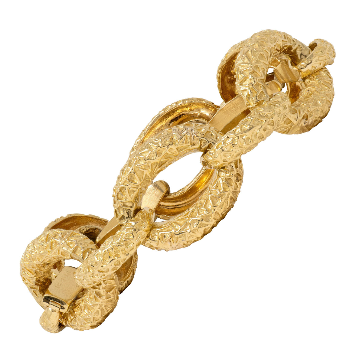 Van Cleef & Arpels 1970's 18 Karat Yellow Gold Vintage Textured Link Bracelet