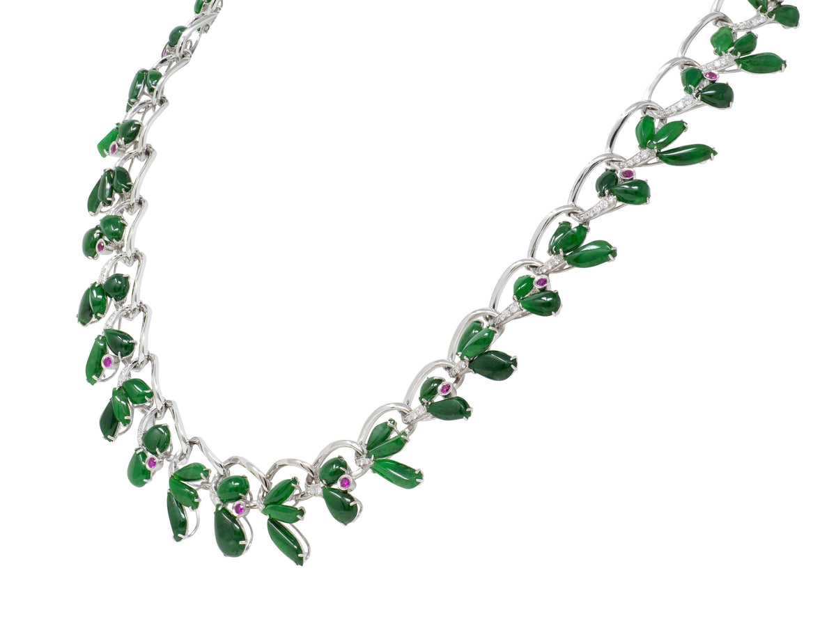 2000's Jade Diamond 18 Karat White Gold Contemporary Fanning Fancy Necklace