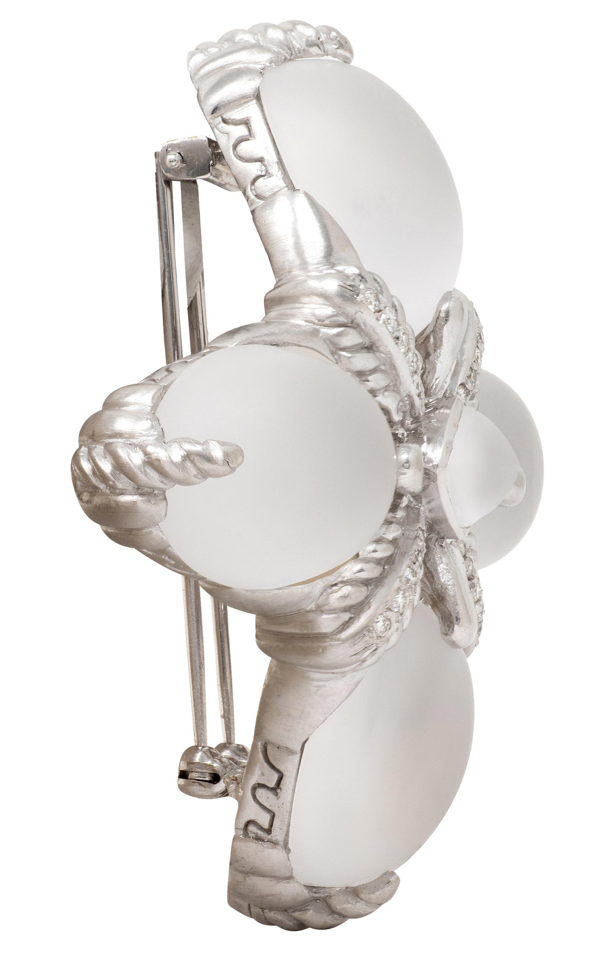 Judith Ripka Diamond Moonstone 18 Karat White Gold Quatrefoil Brooch