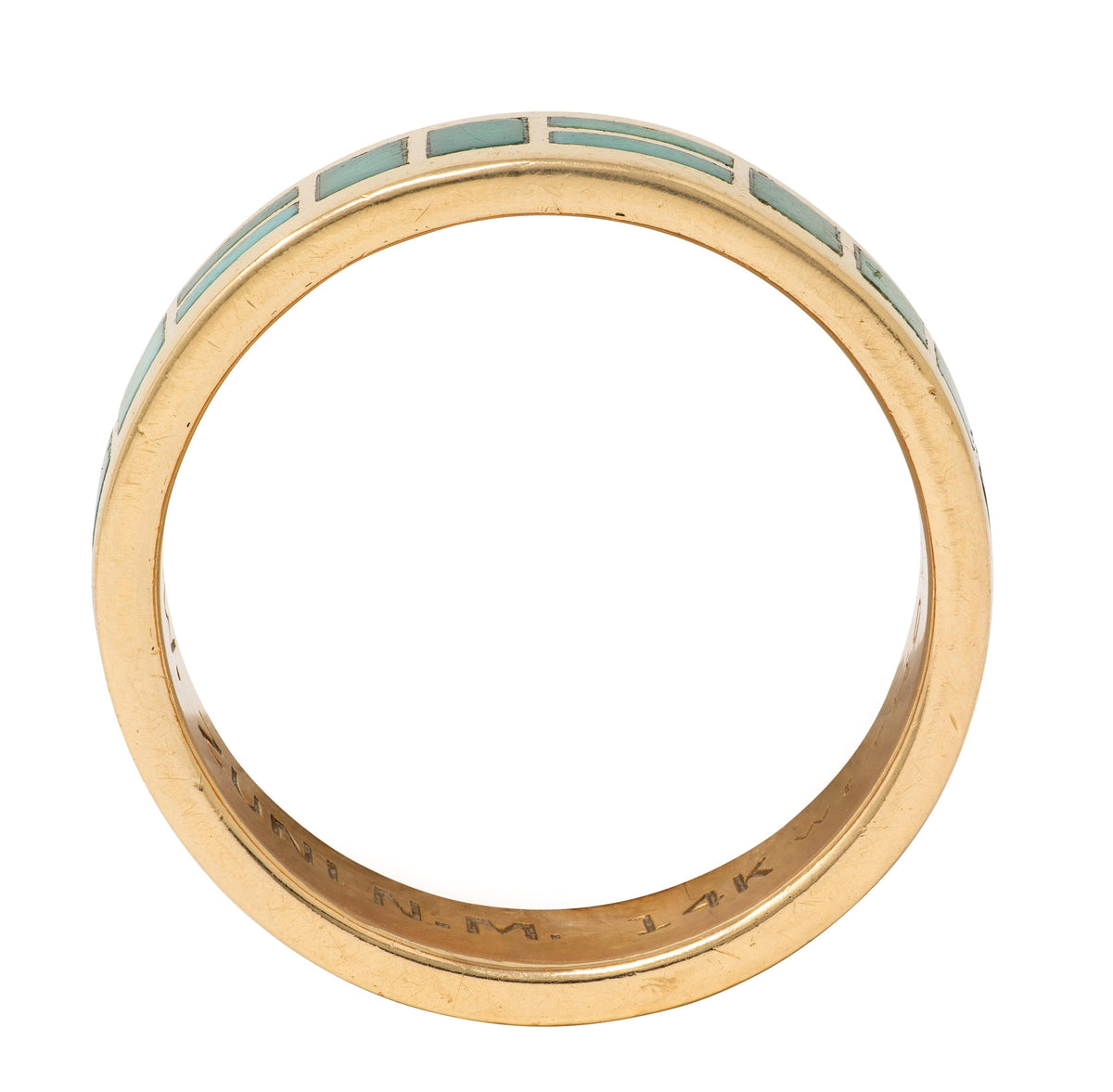 Zuni Sheldon & Nancy Westika 1981 Turquoise 14K Gold Vintage Inlay Band Ring