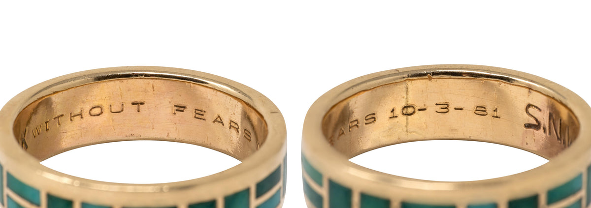 Zuni Sheldon & Nancy Westika 1981 Turquoise 14K Gold Vintage Inlay Band Ring