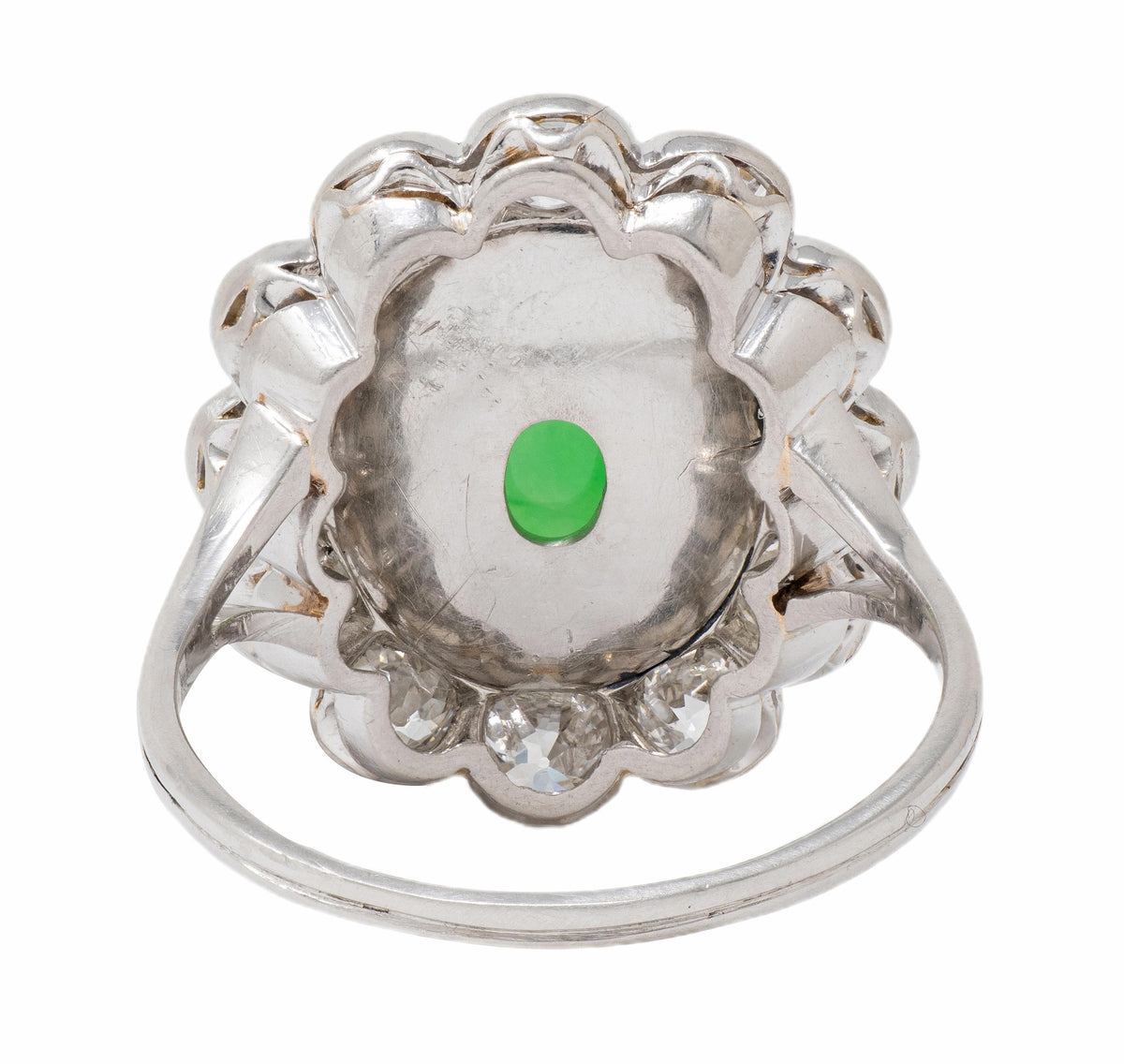 Art Deco Diamond Jade Platinum Vintage Halo Ring