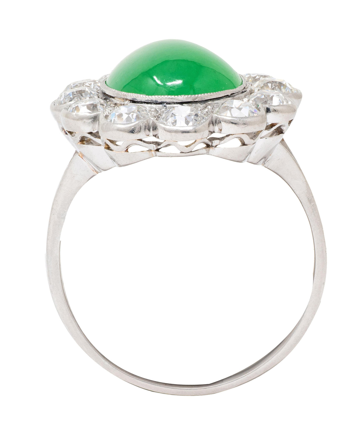 Art Deco Diamond Jade Platinum Vintage Halo Ring