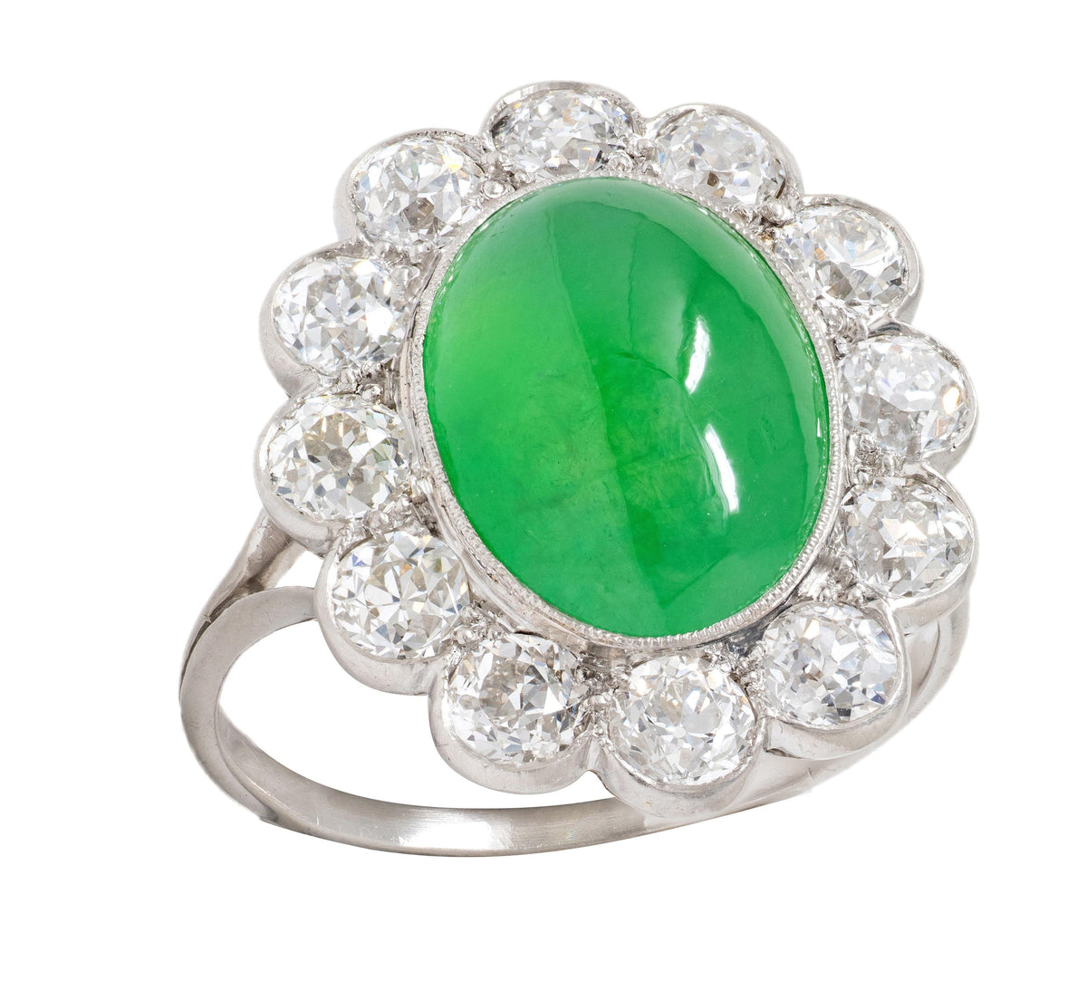 Art Deco Diamond Jade Platinum Vintage Halo Ring
