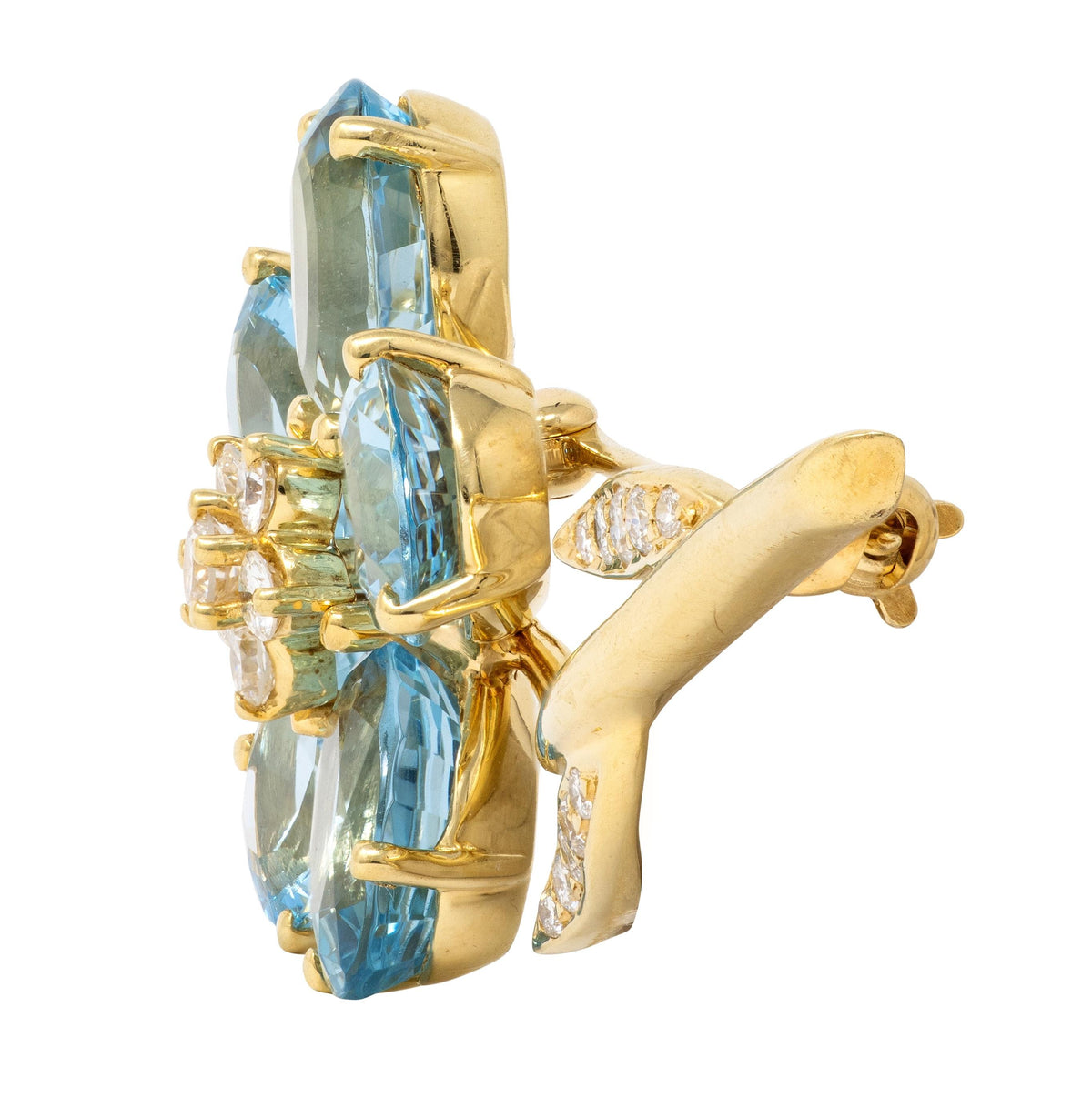 Tiffany & Co. Diamond Aquamarine 18 Karat Yellow Gold Vintage Flower Brooch