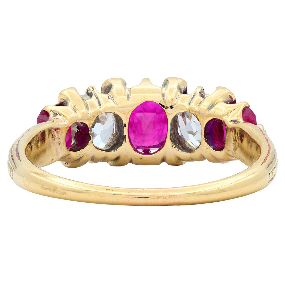 Victorian No Heat Burma Ruby Old Mine Cut Diamond 18K Gold Band Ring GIA