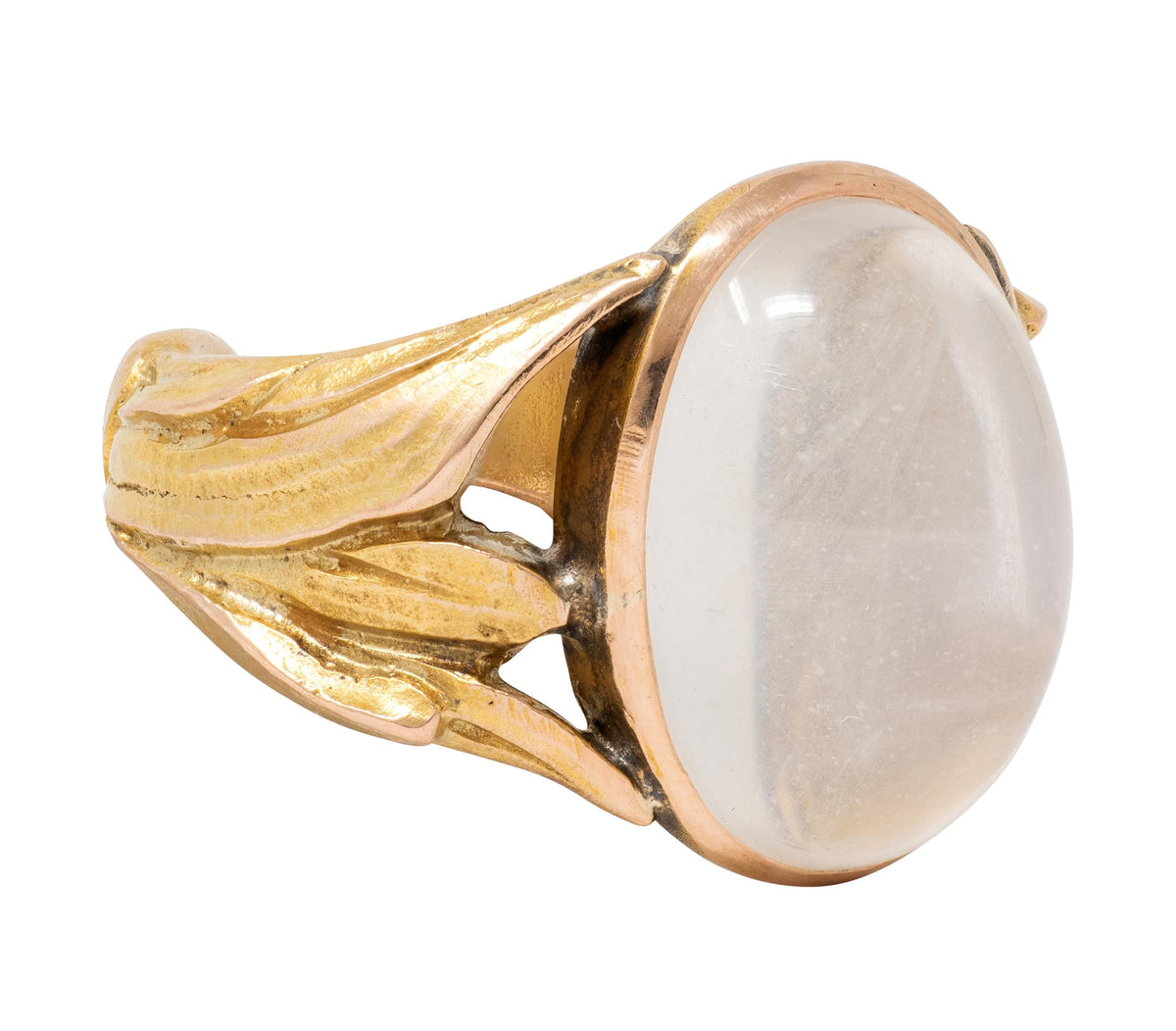 Art Nouveau Moonstone 14 Karat Yellow Gold Antique Foliate Ring