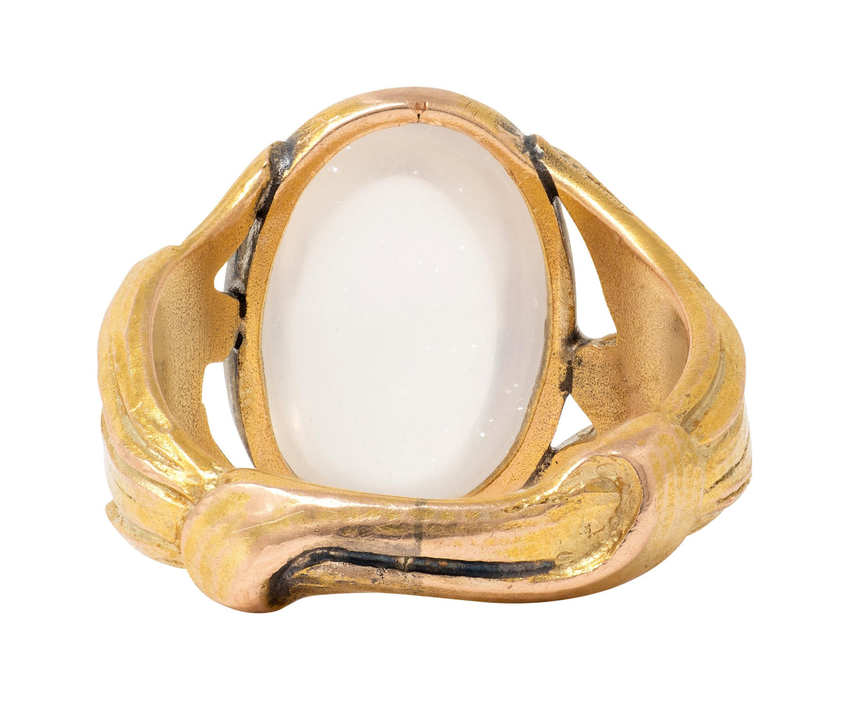 Art Nouveau Moonstone 14 Karat Yellow Gold Antique Foliate Ring