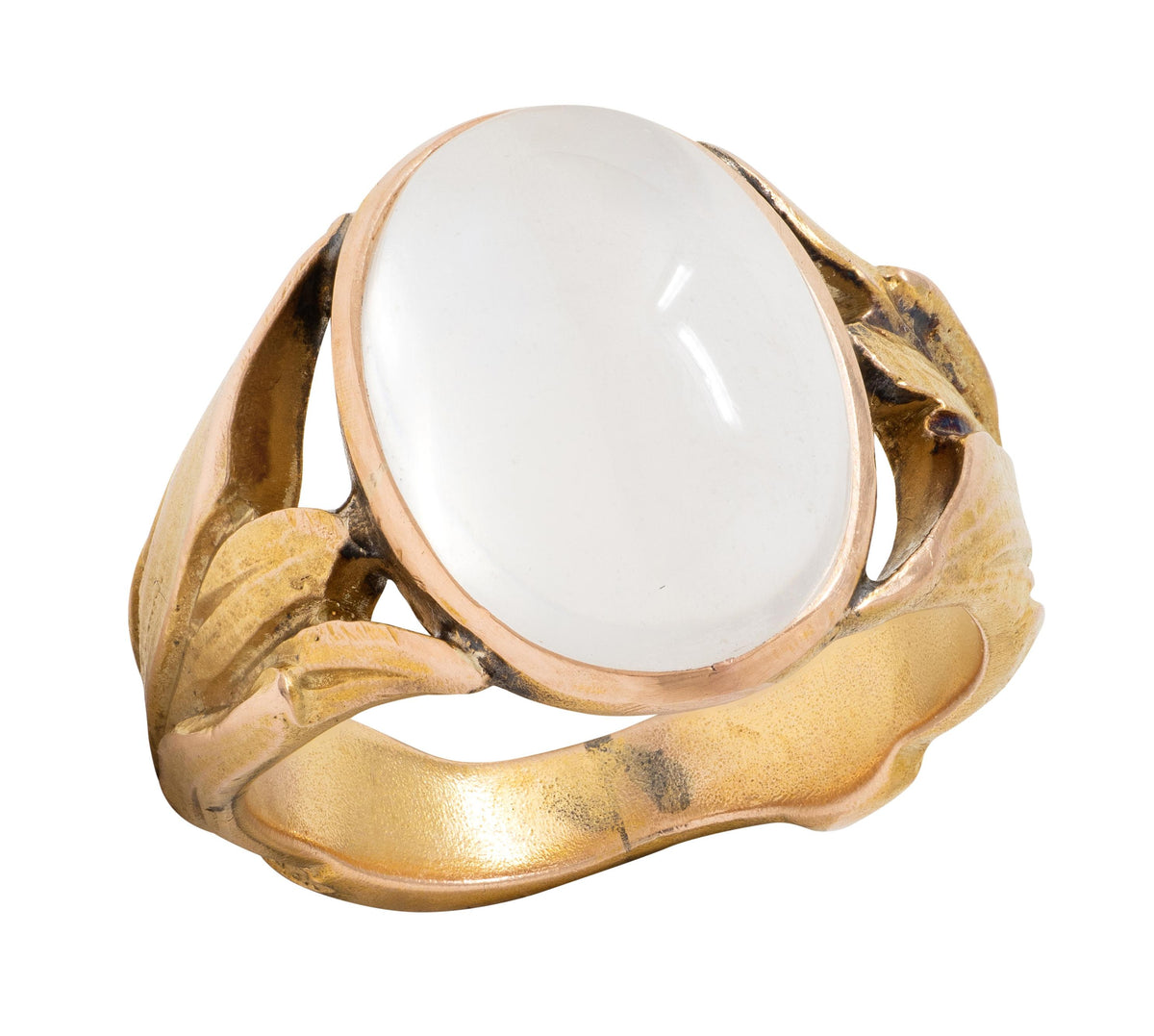 Art Nouveau Moonstone 14 Karat Yellow Gold Antique Foliate Ring