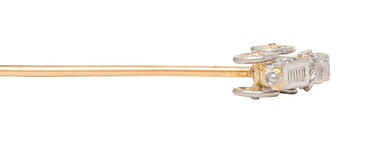Edwardian Diamond Platinum 14 Karat Yellow Gold Antique Car Stickpin