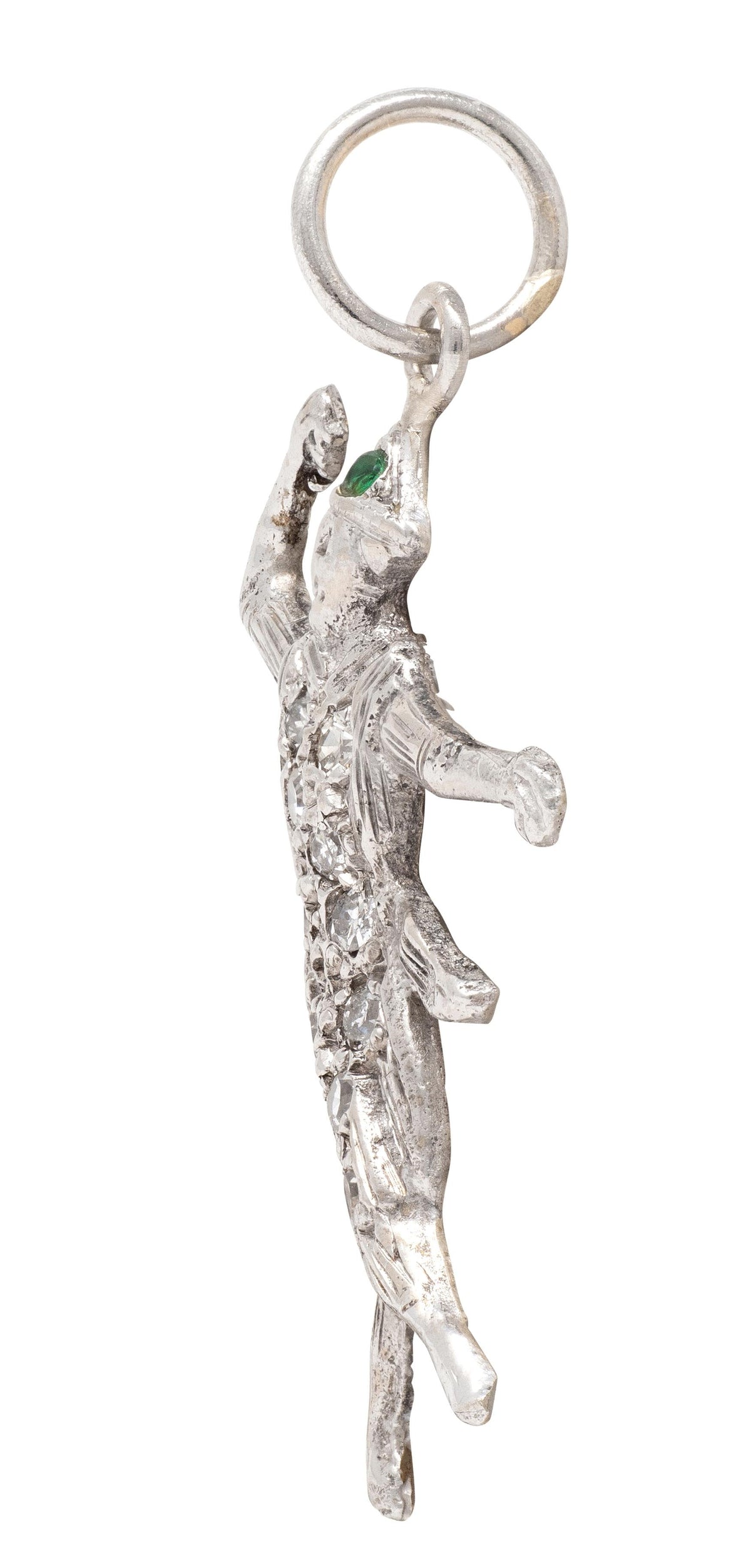 Art Deco Diamond Emerald 14 Karat White Gold Vintage Dancer Charm