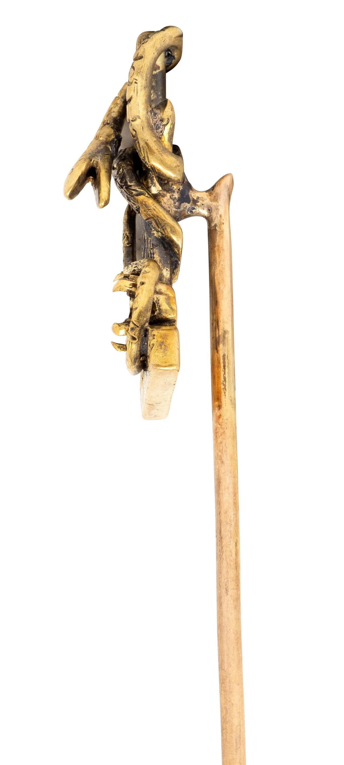 Victorian Pearl 14 Karat Yellow Gold Snake Antique Unisex Stickpin