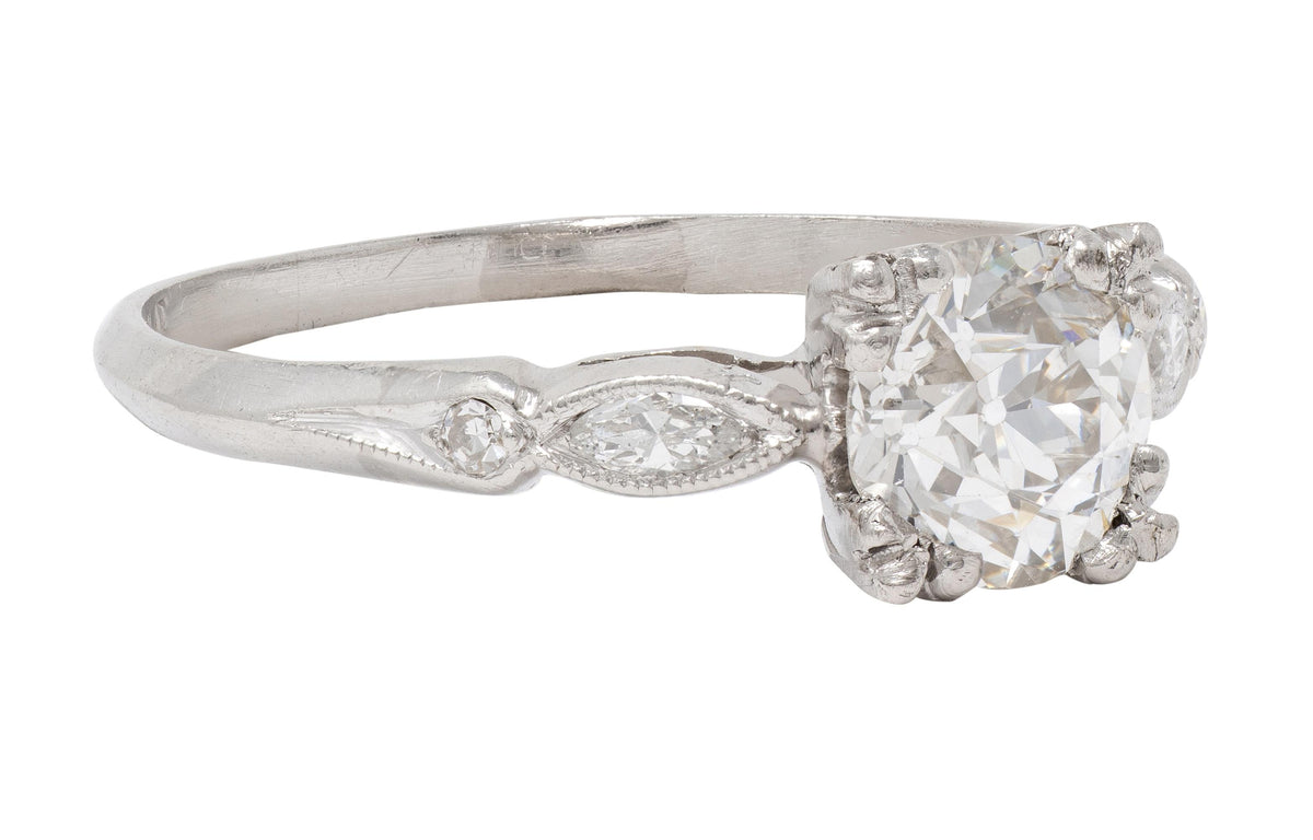 Bristol Co. Retro 1.27 CTW Old European Diamond Platinum Vintage Engagement Ring