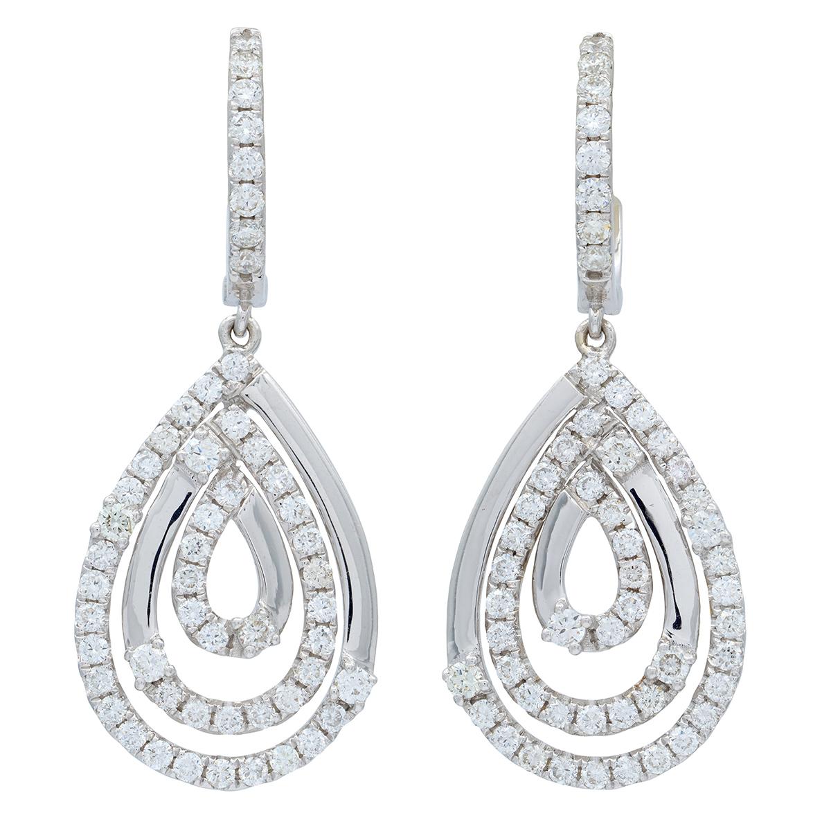 2010's 2.38 CTW Diamond 18 Karat White Gold Contemporary Pear Drop Earrings