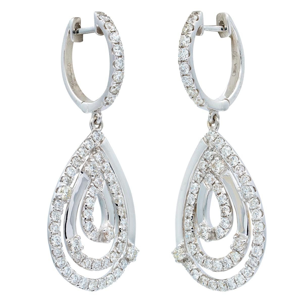 2010's 2.38 CTW Diamond 18 Karat White Gold Contemporary Pear Drop Earrings