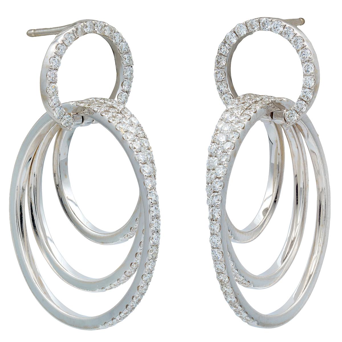 Diamond 18 Karat White Gold Contemporary Tri-Hoop Door-Knocker Earrings
