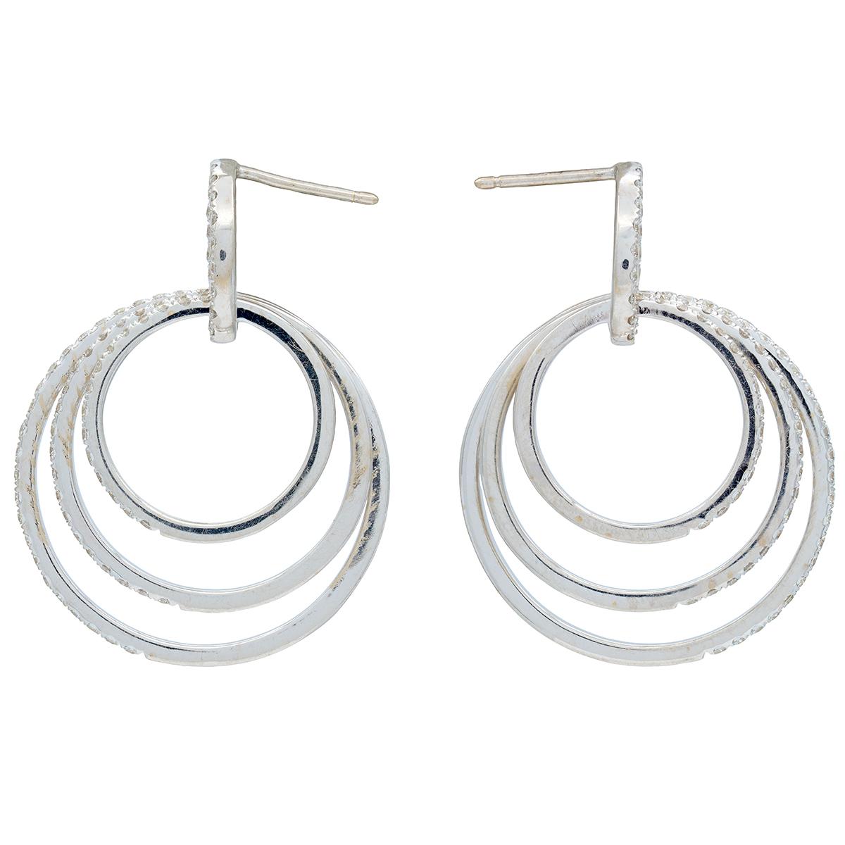 Diamond 18 Karat White Gold Contemporary Tri-Hoop Door-Knocker Earrings