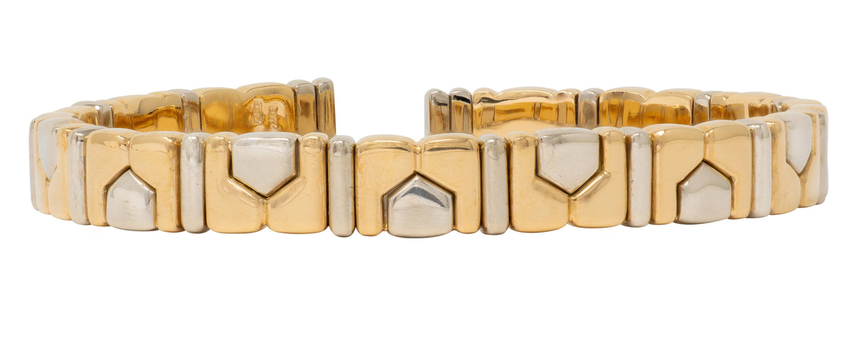 Bulgari 18 Karat Two-Tone Yellow White Gold Vintage Alveare Cuff Bracelet