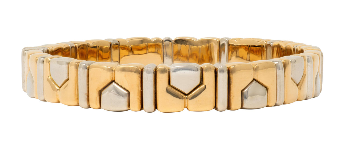 Bulgari 18 Karat Two-Tone Yellow White Gold Vintage Alveare Cuff Bracelet