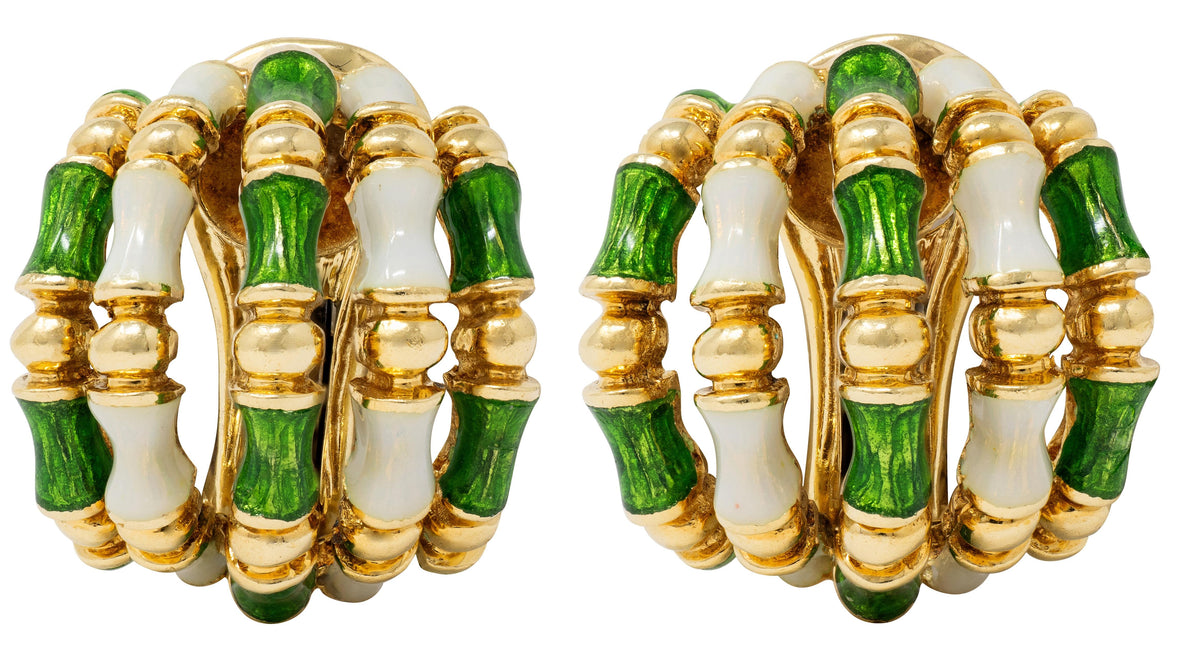 Tiffany & Co. 1960's Enamel 18 Karat Yellow Gold Vintage Bamboo Earrings