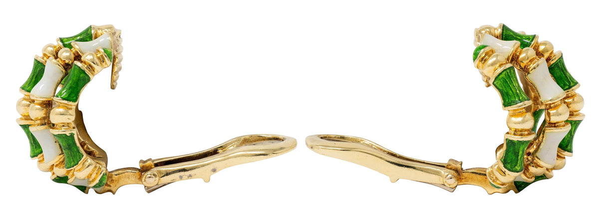 Tiffany & Co. 1960's Enamel 18 Karat Yellow Gold Vintage Bamboo Earrings
