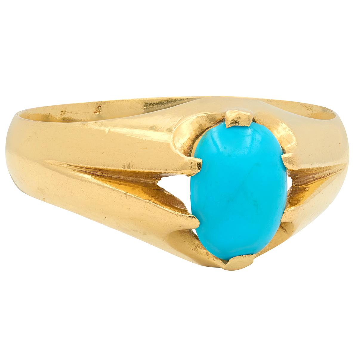 Victorian Turquoise 18 Karat Yellow Gold Antique Belcher Ring