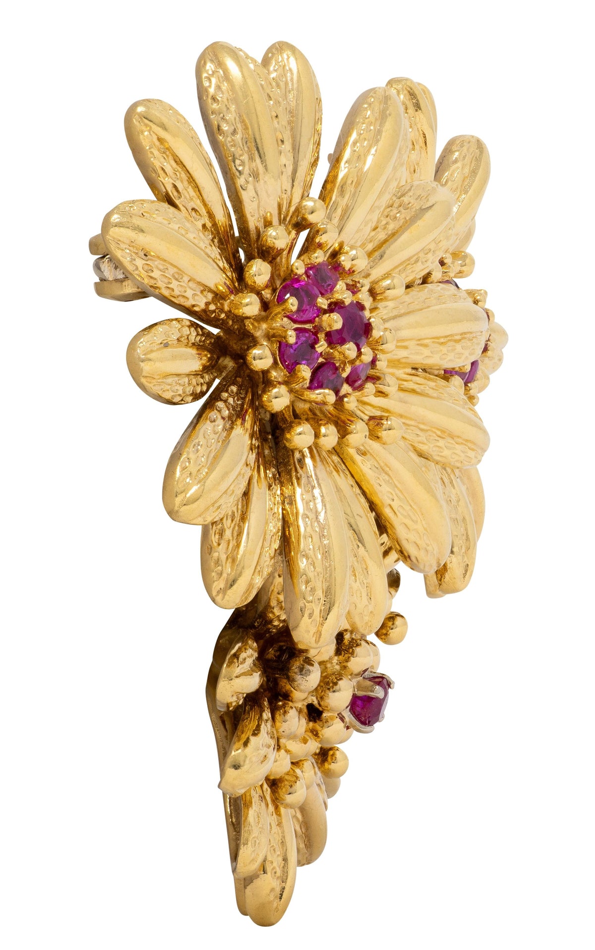 Tiffany & Co. 1960's Ruby 18 Karat Yellow Gold Vintage Daisy Flower Brooch