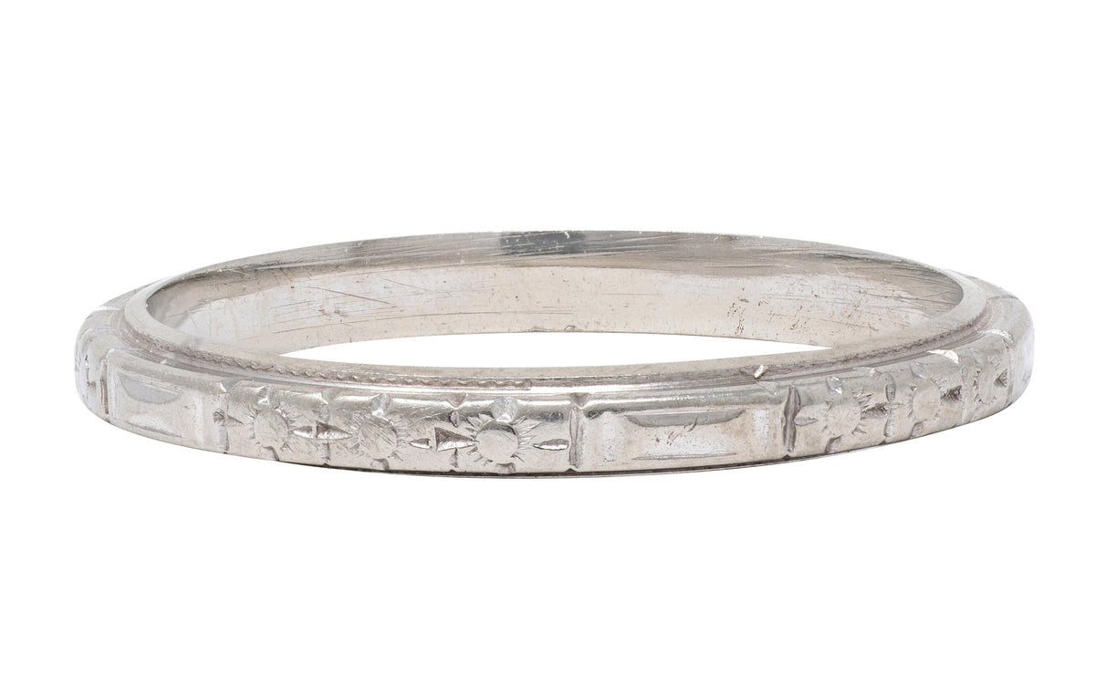 Art Deco 18 Karat White Gold Floral Orange Blossom Wedding Band Ring