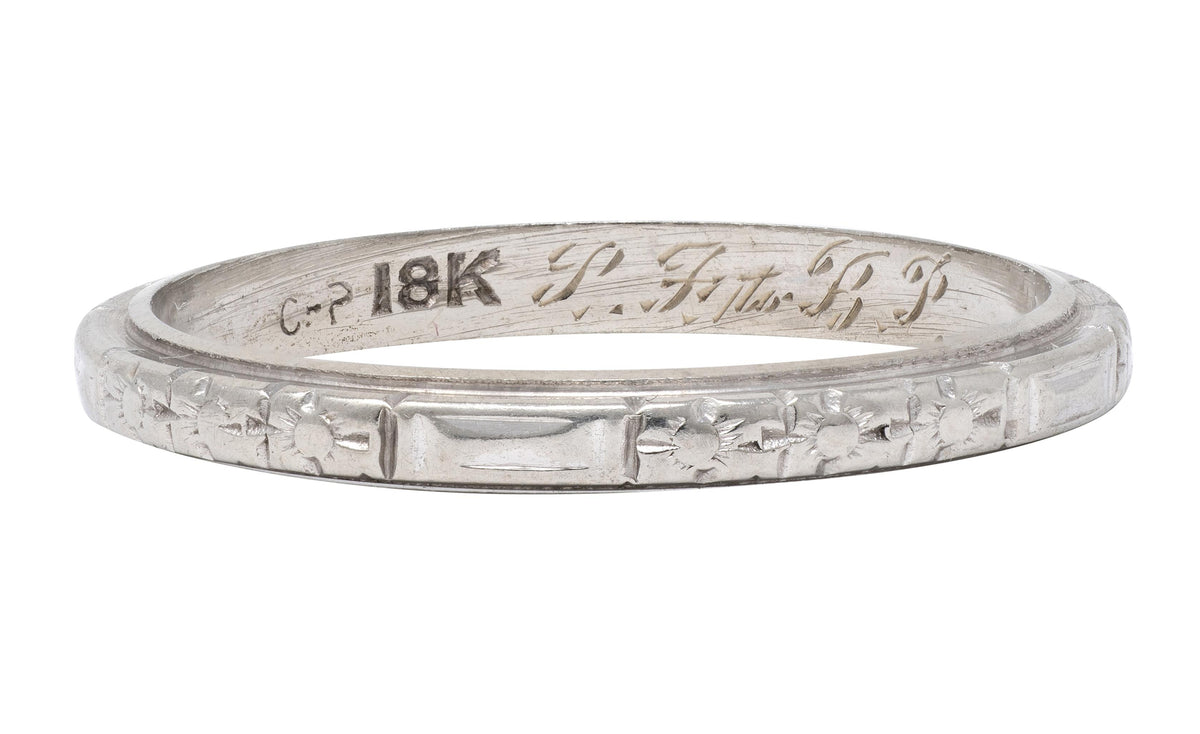 Art Deco 18 Karat White Gold Floral Orange Blossom Wedding Band Ring